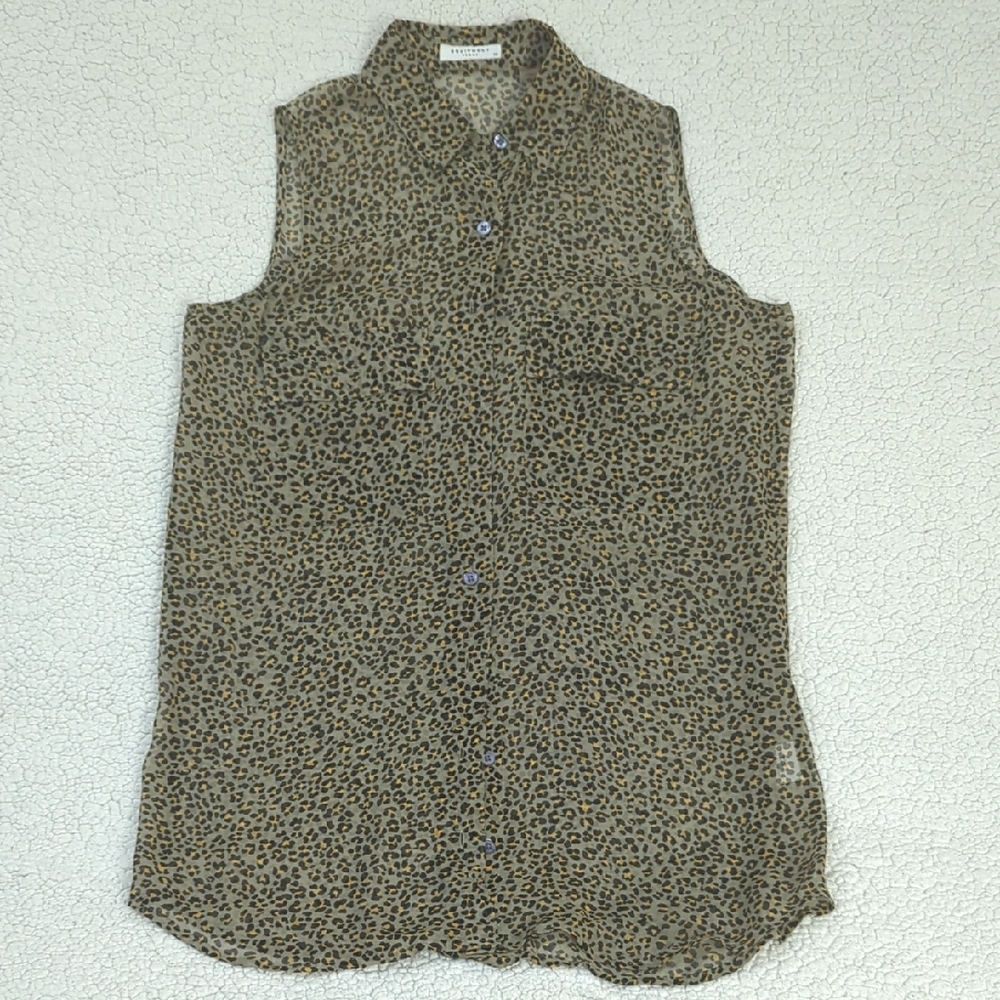 Equipment Brown Leopard Print Sleeveless Shirt